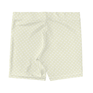 Polka Dot Heart Print Biker Shorts - Neutral/White | back view flat | beige and white polka dot short shorts