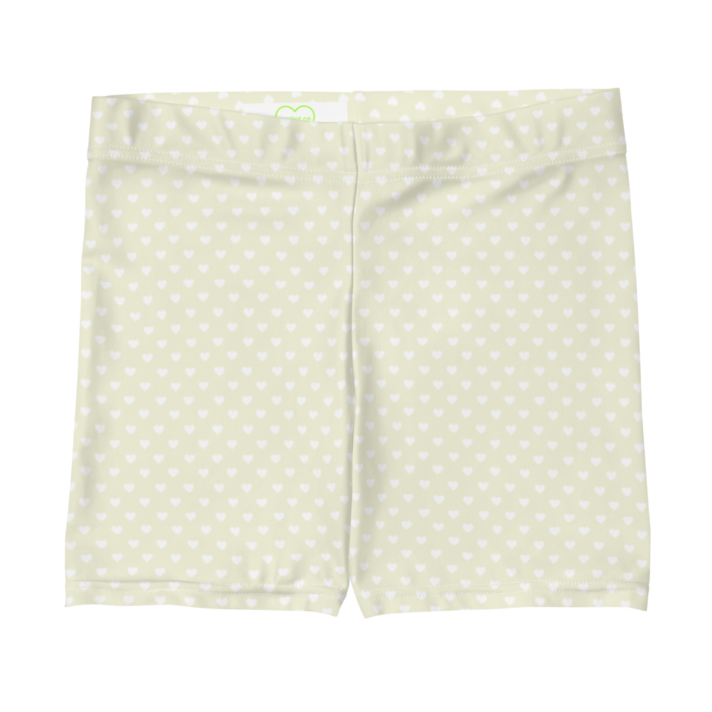 Polka Dot Heart Print Biker Shorts - Neutral/White | front view flat | beige and white polka dot short shorts