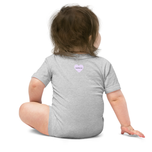 maillot.co | Feminist Baby & Toddler Onesie - Light Grey/Pink back view on model sitting