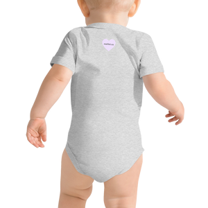 maillot.co | Feminist Baby & Toddler Onesie - Light Grey/Pink back view on model standing