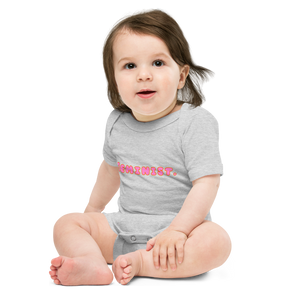 maillot.co | Feminist Baby & Toddler Onesie - Light Grey/Pink on model sitting