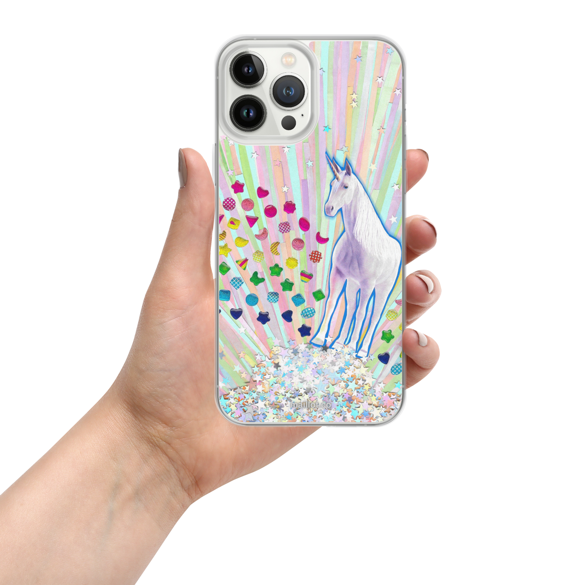 maillot.co | Collage iPhone® Case - Rainbow Unicorn in hand
