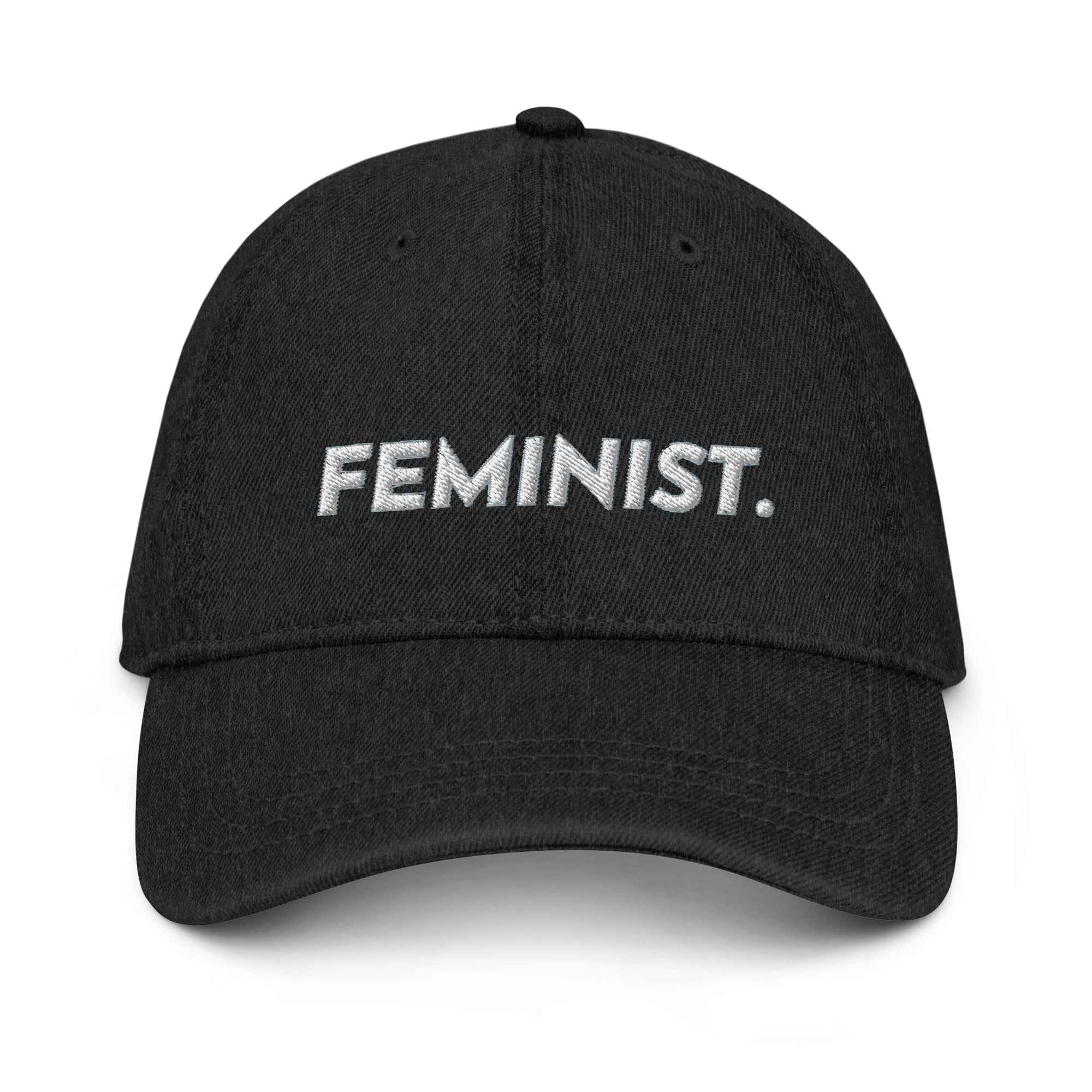 Feminist Embroidered Denim Baseball Cap - Black