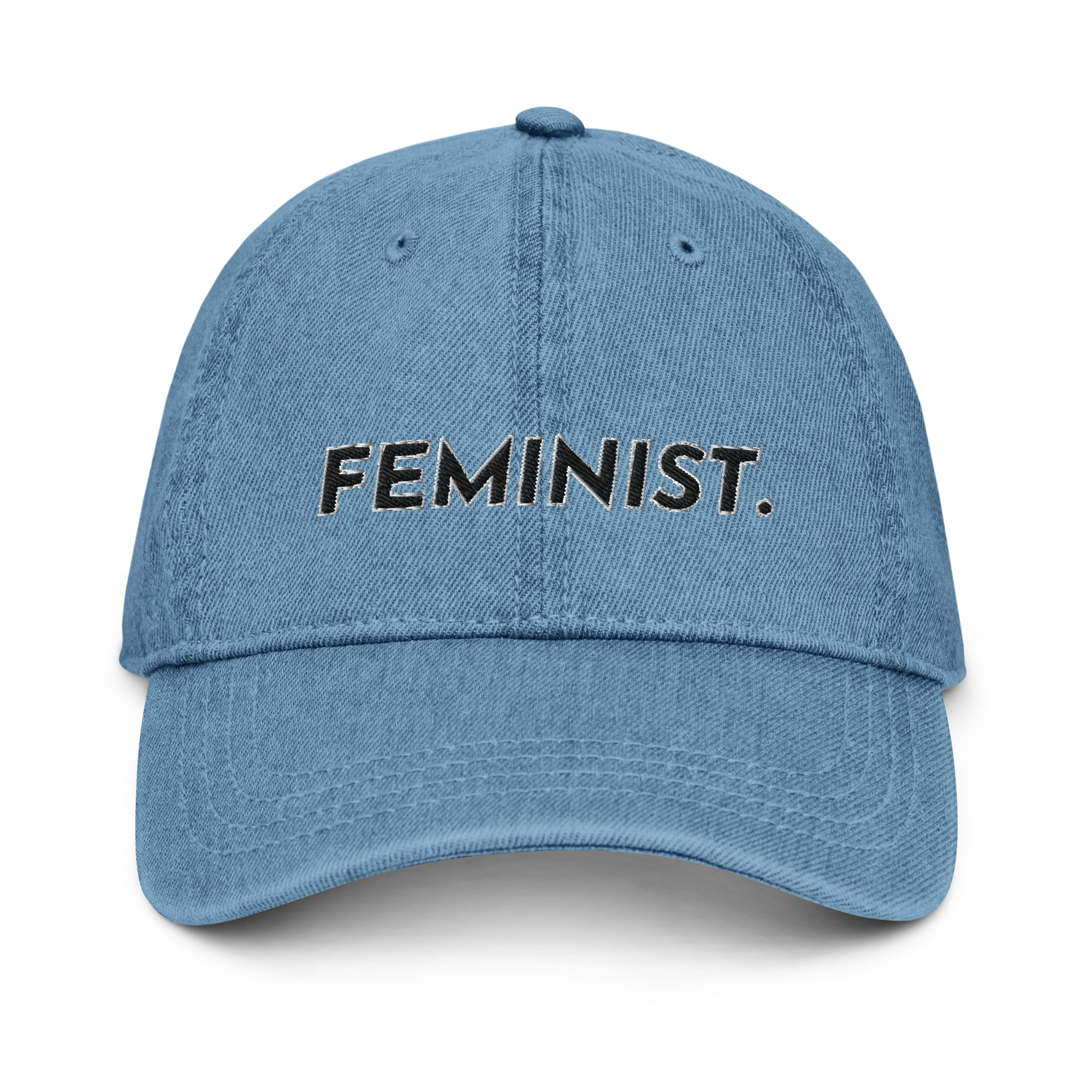 Feminist Embroidered Denim Baseball Cap Medium Blue maillot