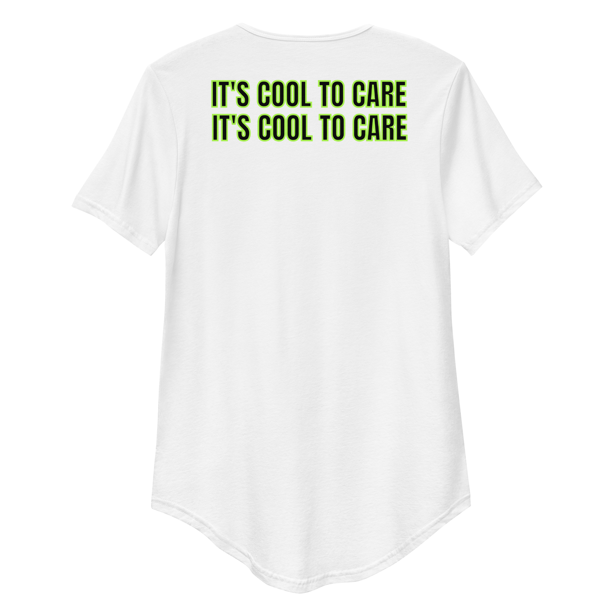 It's Cool To Care Round Hem T-Shirt - White/Lime Green