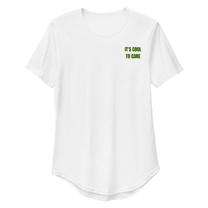 Open image in slideshow, It&#39;s Cool To Care Round Hem T-Shirt - White/Lime Green
