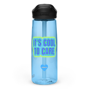 maillot.co It’s Cool To Care Water Bottle - Sky Blue with bold purple, green and blue text plus black lid