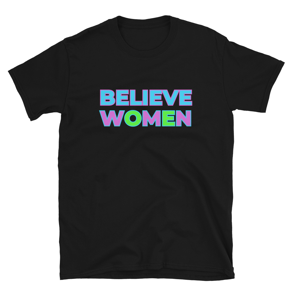 maillot.co | Believe Women Crew Neck Tee - Black | short-sleeve black t-shirt with bright neon slogan