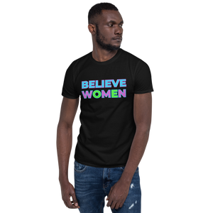 maillot.co | Believe Women Crew Neck Tee - Black | on male model front view