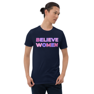 Believe Women Crew Neck Tee - Navy/Pink