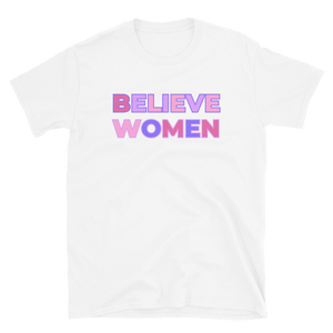 Open image in slideshow, Believe Women Crew Neck Tee - White/Pink
