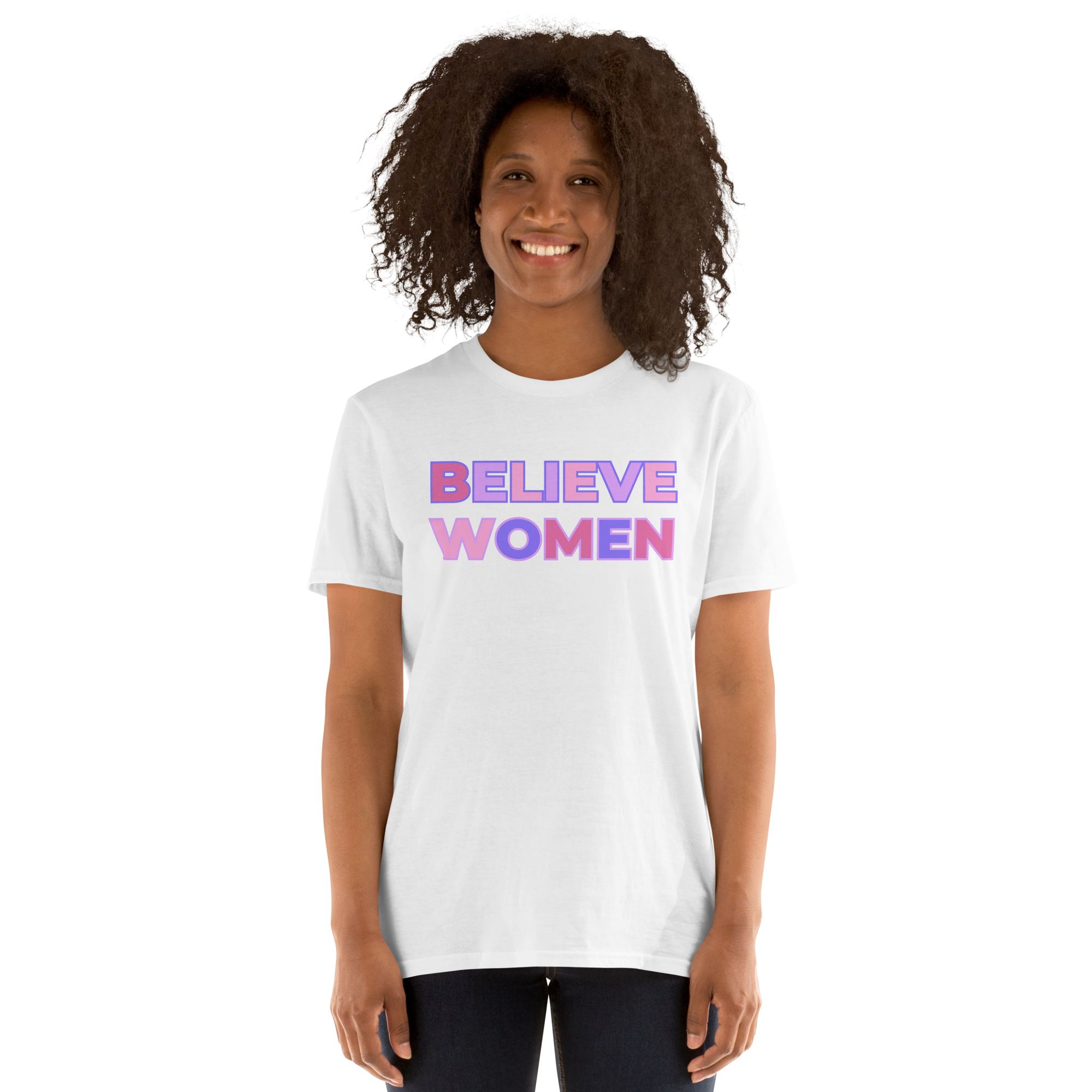Believe Women Crew Neck Tee - White/Pink