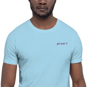 Girl Power Embroidered Tee - Baby Blue