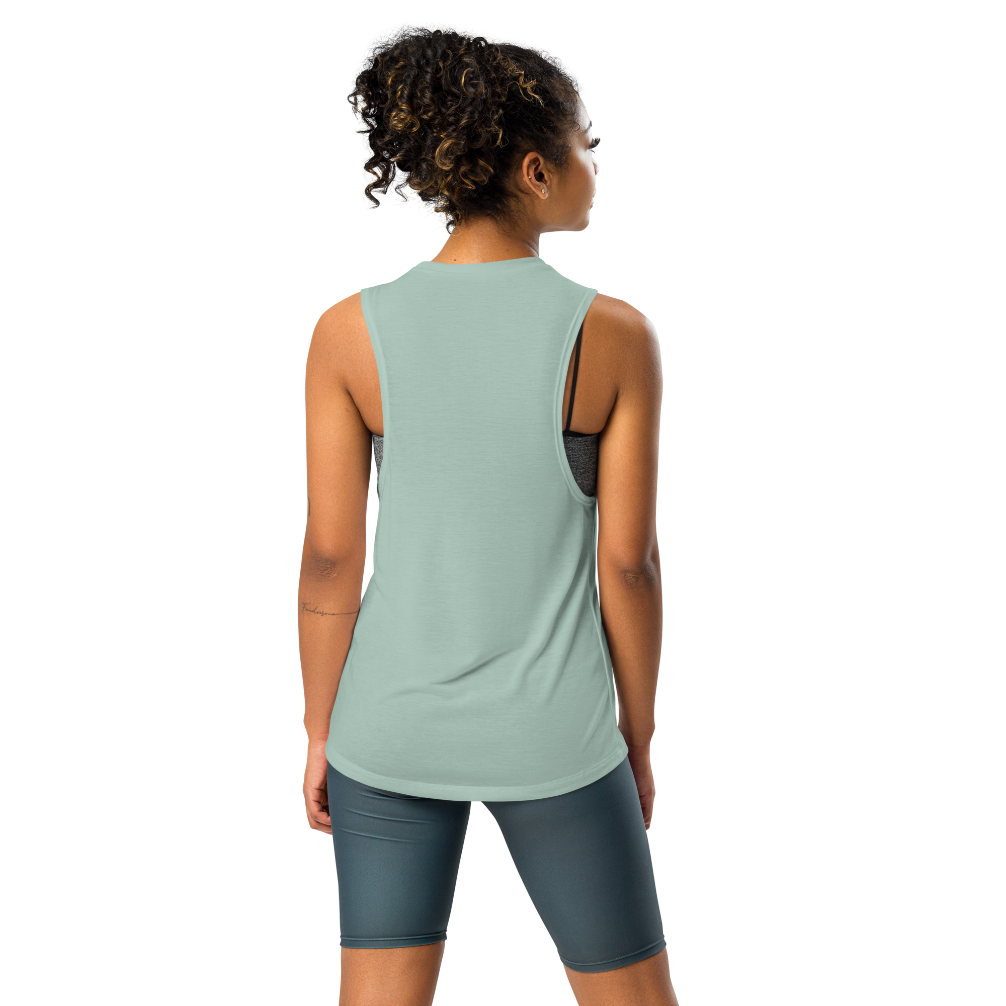maillot.co | Collage Muscle Tank Top - Aqua Eden | racerback back view on fitness model