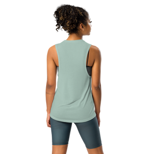 maillot.co | Collage Muscle Tank Top - Eden Aqua Green | racerback back view on fitness model