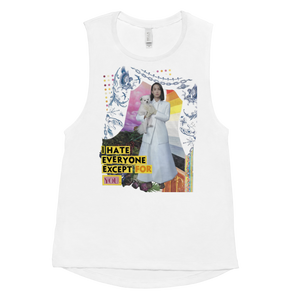 maillot.co | Collage Muscle Tank Top - Dog Girl White | flat view of front