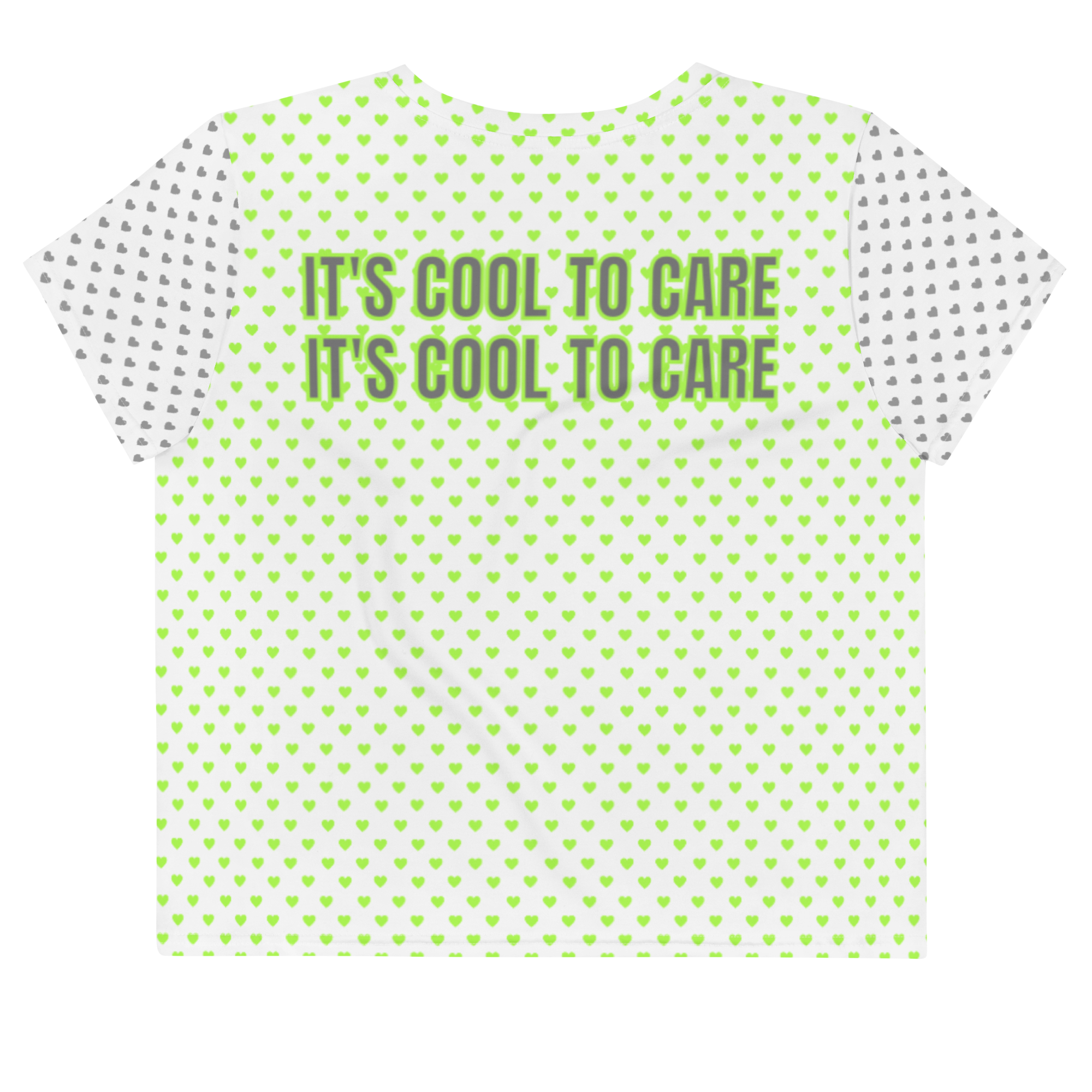 maillot.co | It's Cool To Care Polka Dot Heart Print Cropped Tee - Two-Toned White/Green/Grey | back view