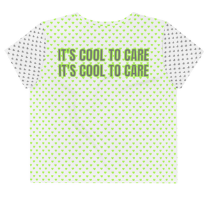 maillot.co | It's Cool To Care Polka Dot Heart Print Cropped Tee - Two-Toned White/Green/Grey | back view