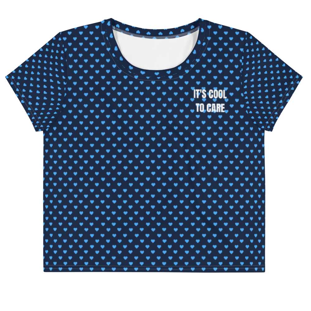 maillot.co | It's Cool To Care Polka Dot Heart Print Cropped Tee - Navy/Sky Blue