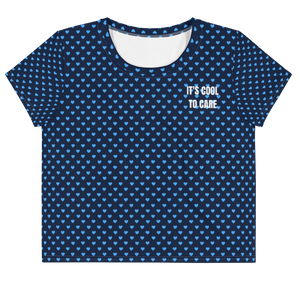 Open image in slideshow, maillot.co | It&#39;s Cool To Care Polka Dot Heart Print Cropped Tee - Navy/Sky Blue
