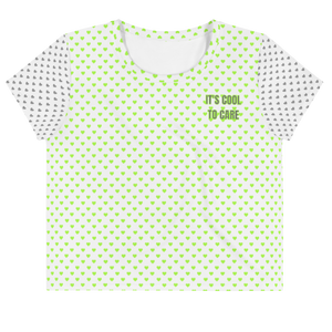 maillot.co | It's Cool To Care Polka Dot Heart Print Cropped Tee - Two-Toned White/Green/Grey | front view