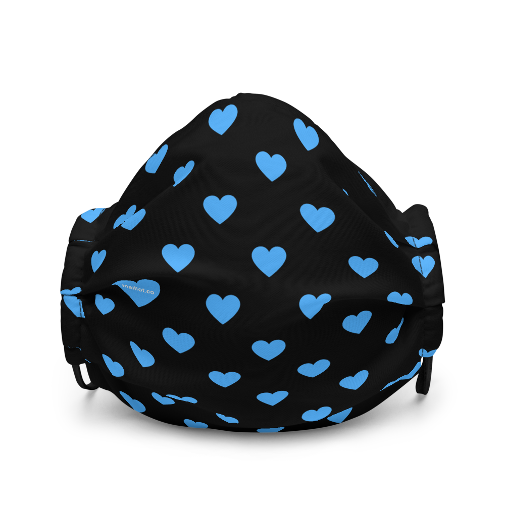 maillot.co | Polka Dot Heart Print Face Mask - Black/Sky Blue