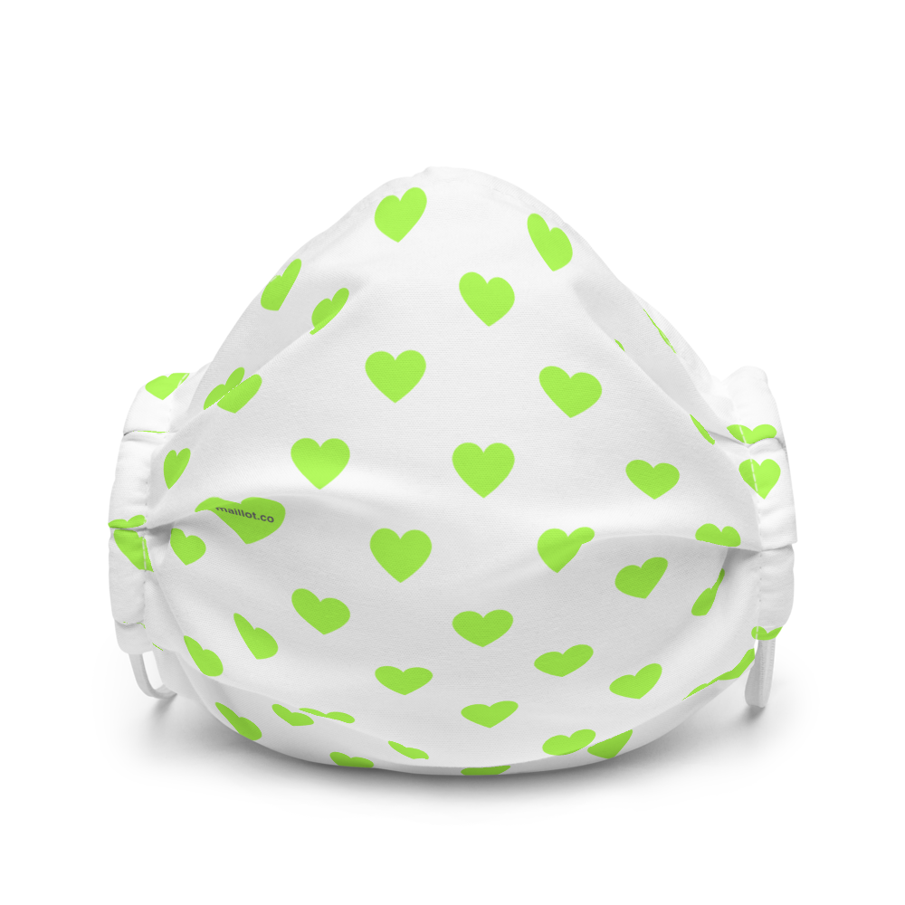 maillot.co | Polka Dot Heart Print Face Mask - White/Lime Green