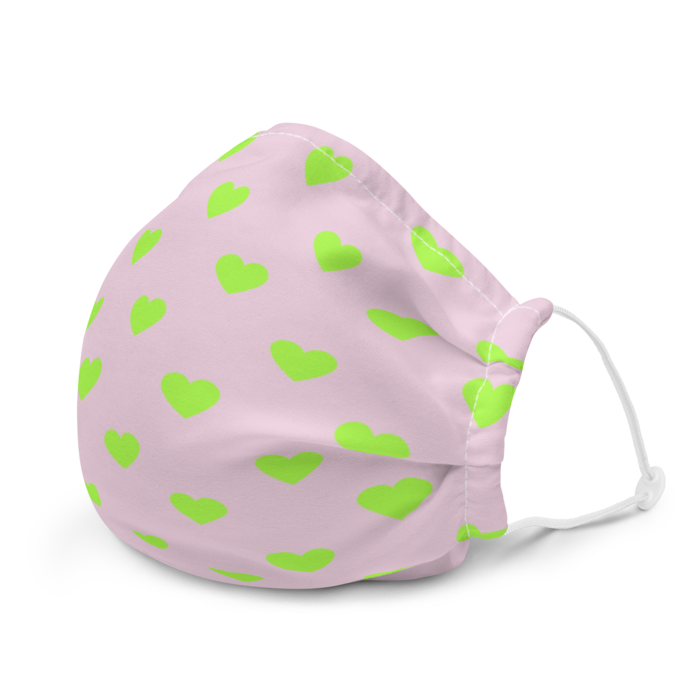 maillot.co | Polka Dot Heart Print Face Mask - Baby Pink/Lime Green