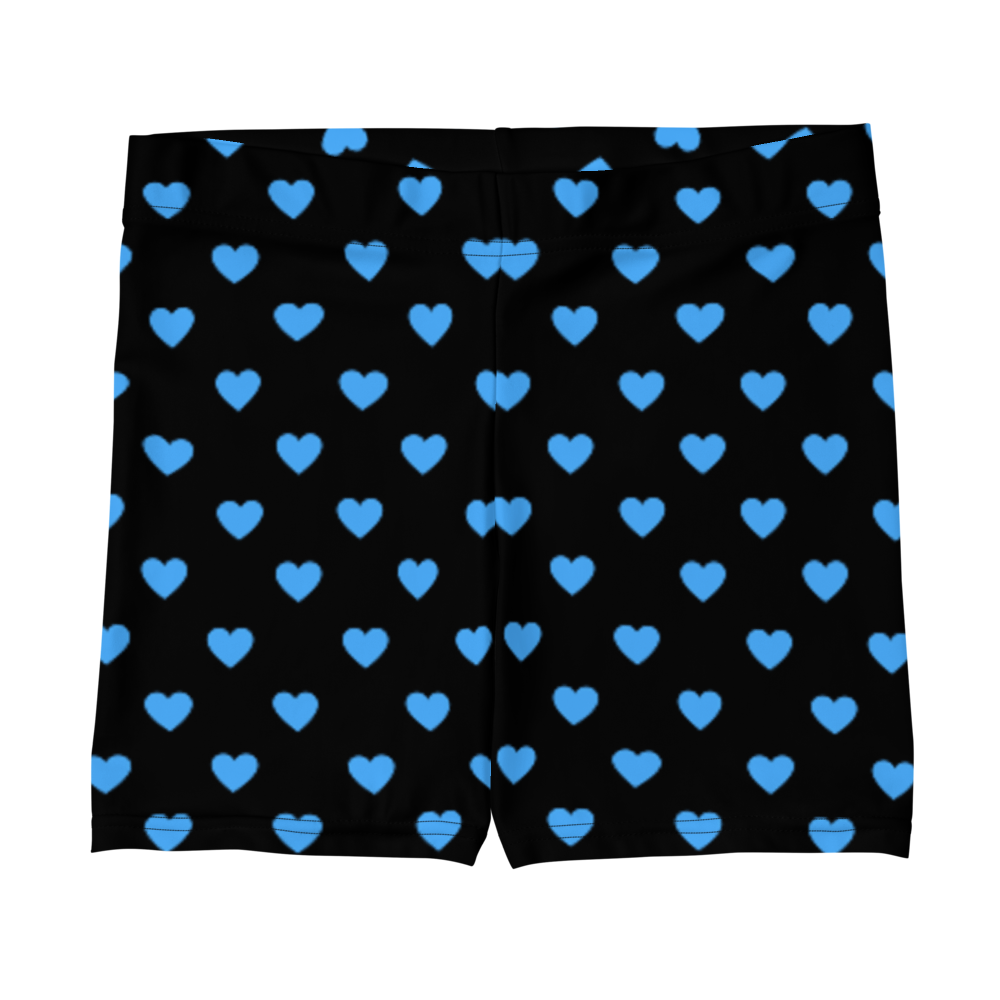 maillot.co | Heart Print Biker Shorts - Black/Sky Blue