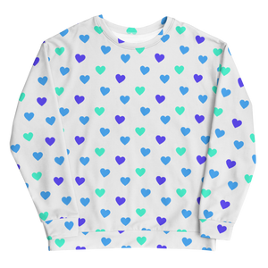 Open image in slideshow, maillot.co | It&#39;s Cool To Care Heart Print Sweatshirt - White/Blue
