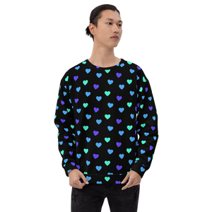 Open image in slideshow, maillot.co | It&#39;s Cool To Care Heart Print Sweatshirt - Black/Blue
