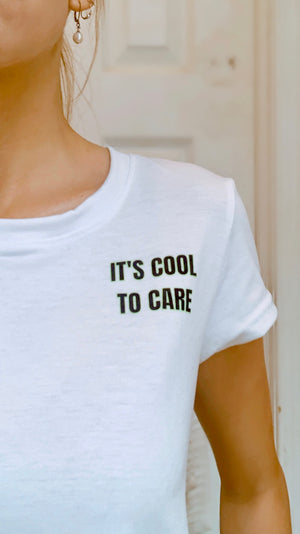 It's Cool To Care Cropped Tee - White/Lime Green