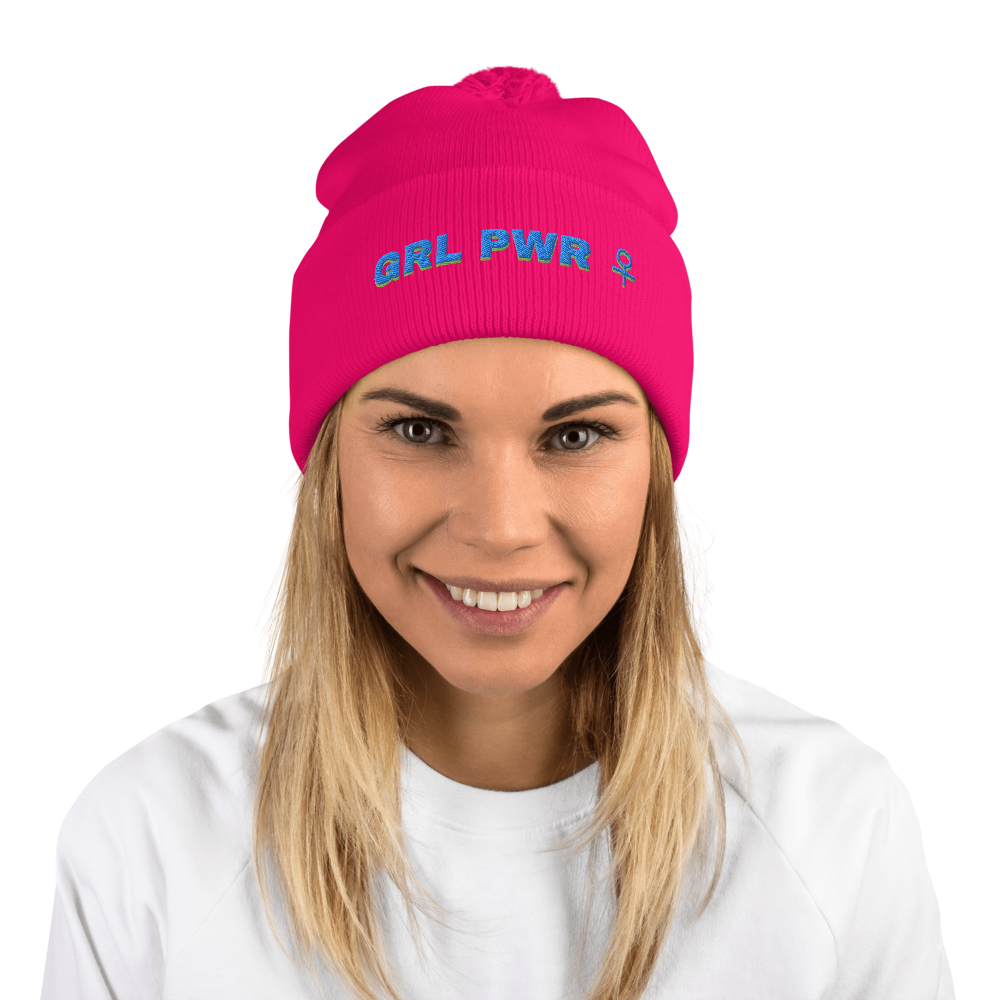 maillot.co | Girl Power Embroidered Beanie - Neon Pink