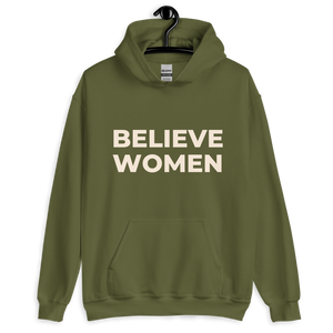 maillot.co | Believe Women Essential Hoodie - Military Green | front view on hanger