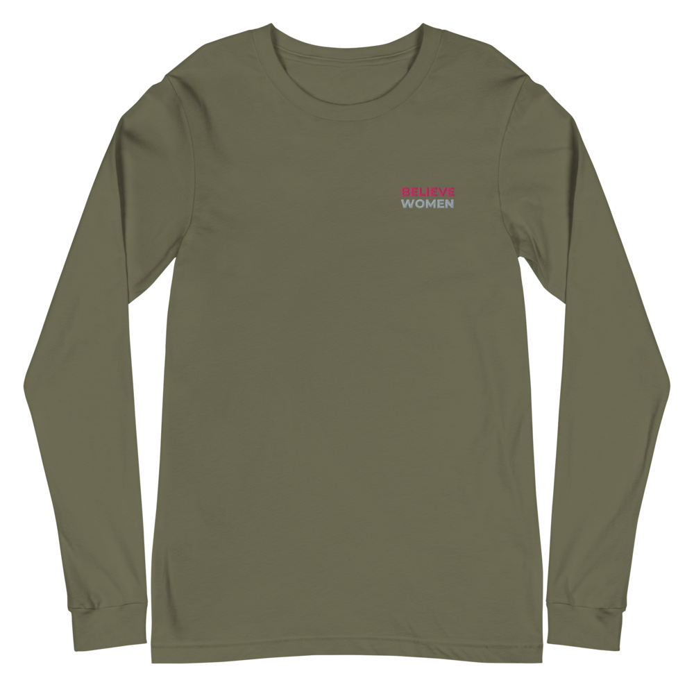 maillot.co | Believe Women Embroidered Long Sleeve Crew Neck Tee - Olive