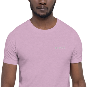 maillot.co | Girl Power Embroidered Crew Neck Tee - Lilac Pink | on model