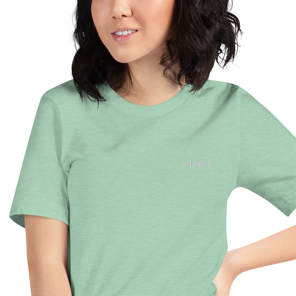 maillot.co | Girl Power Embroidered Crew Neck Tee - Mint Green | on model
