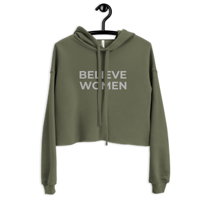 Open image in slideshow, maillot.co | Believe Women Raw Cropped Hoodie - Olive Green
